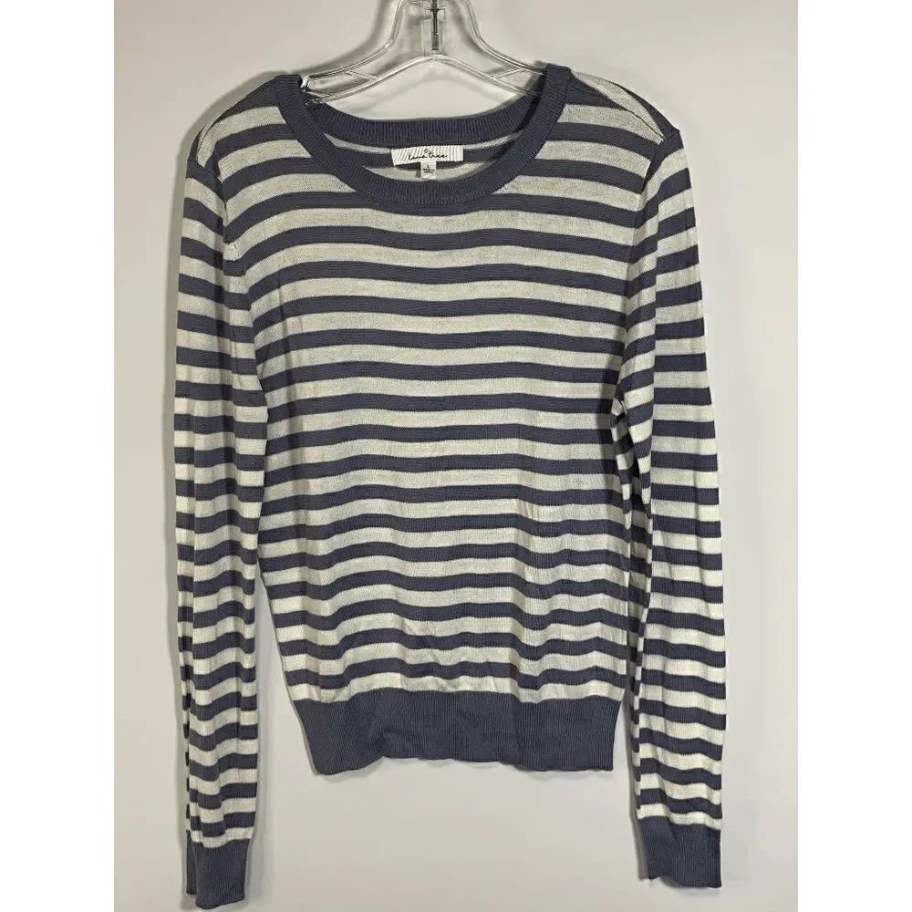 Love Tree Women Pullover Sweater Soft Knit Striped Long Sleeve Blue White Large